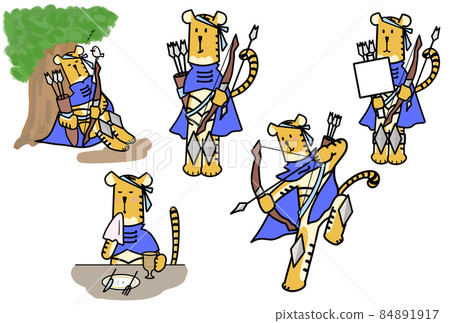 以涼亭 RPG 遊戲風格集形式呈現的老虎插圖 84891917