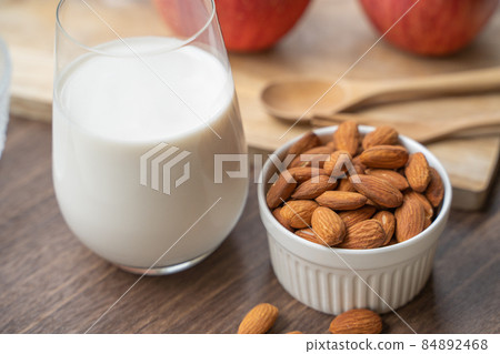 Image of almonds and almond milk Image of almonds and almond milk 84892468
