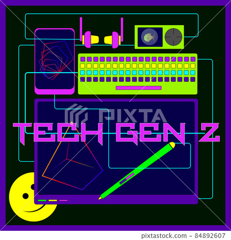 illustration of a set of hi-tech devices for generation z on a dark background illustration of a set of hi-tech devices for generation z on a dark background 84892607