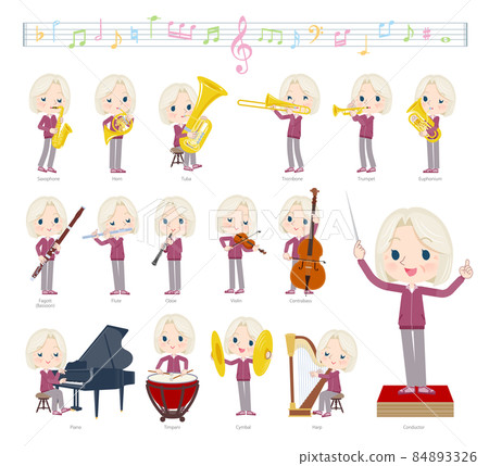 A set of elderly white women in jerseys about playing classical music 84893326