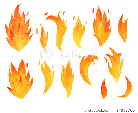 Watercolor fire with tongues of flame isolated on white background. Hand drawn aquarelle bonfire, campfire elements with sparks. Watercolor fire with tongues of flame isolated on white background. Hand drawn aquarelle bonfire, campfire elements with sparks. 84895709