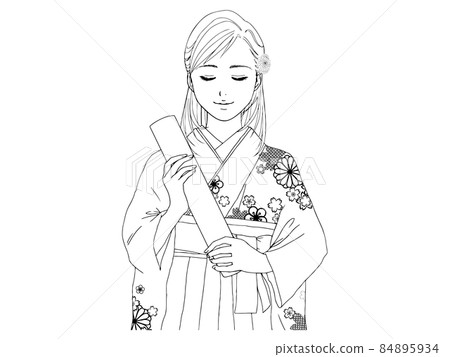 閉著眼睛的袴女人(線描) 閉著眼睛的袴女人(線描) 84895934