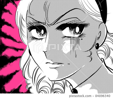 70's shojo manga face doup illustration of a beautiful woman who gets angry at betrayal 84896340