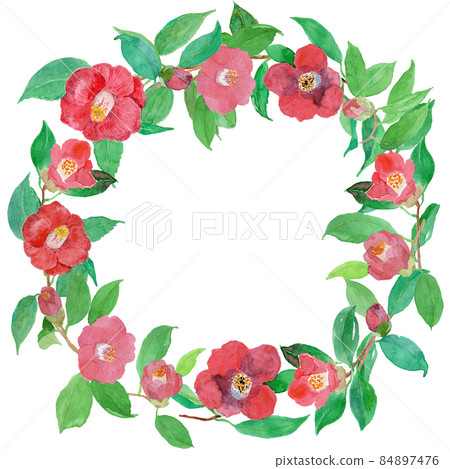 山茶花花環大水彩 山茶花花環大水彩 84897476