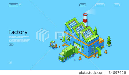 Factory isometric landing page, truck at plant Factory isometric landing page, truck at plant 84897626