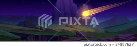 Asteroid falling on ground, prehistoric scene Asteroid falling on ground, prehistoric scene 84897627