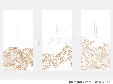 Set of hand drawn wave with Japanese pattern vector. Oriental decoration with banner design, flyer or presentation in vintage style. Ocean sea elements. Set of hand drawn wave with Japanese pattern vector. Oriental decoration with banner design, flyer or presentation in vintage style. Ocean sea elements. 84897835