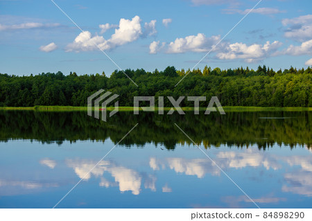 Beautiful summer landscape. View of the lake and forest. 84898290