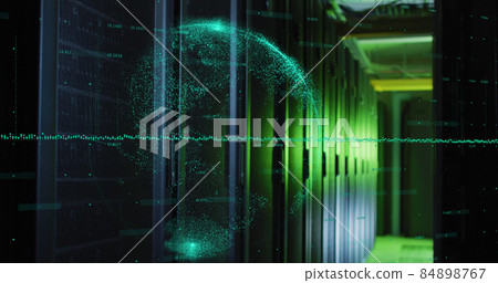 Image of data processing and globe over green... - Stock Illustration ...