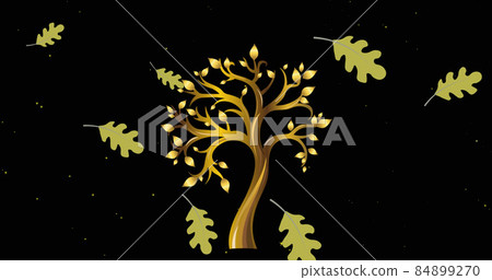 Image of autumn leaves falling over tree and snow falling Image of autumn leaves falling over tree and snow falling 84899270