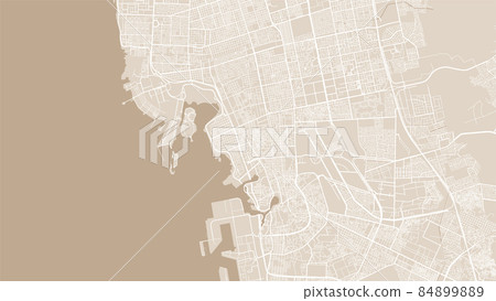 Yellow Jeddah City area vector background map, streets and water cartography illustration. Yellow Jeddah City area vector background map, streets and water cartography illustration. 84899889