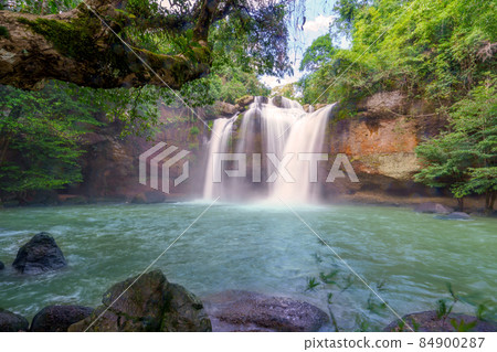 Beautiful waterfall with sunlight in jungle, Haew Suwat Waterfall at khao yai Nakhonratchasima province Beautiful waterfall with sunlight in jungle, Haew Suwat Waterfall at khao yai Nakhonratchasima province 84900287