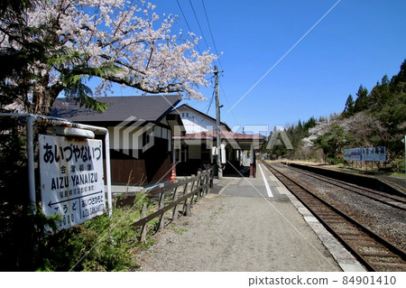 Sakura at Yanaizu Station (Yanaizu Town, Fukushima Prefecture) 84901410