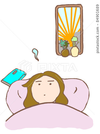 睡眠障礙：一個直到早上都睡不著的年輕女性 84901689