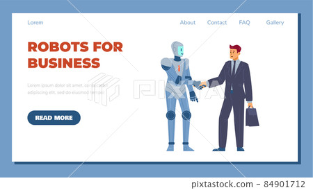 Smart robots for buiseness, handshake between android with ai and businessman Smart robots for buiseness, handshake between android with ai and businessman 84901712