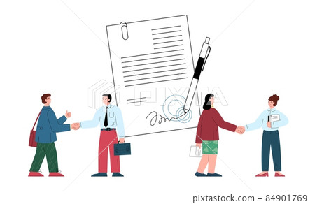 Businessmen shake hands concluding agreement, flat vector illustration isolated. 84901769