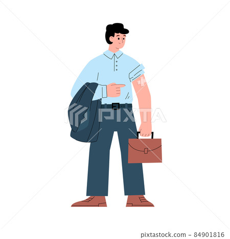 Vaccinated against coronavirus businessman, flat vector illustration isolated. Vaccinated against coronavirus businessman, flat vector illustration isolated. 84901816