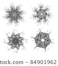 Set of four black snowflakes on a white background. Abstract computer generated fractal image of a snowflake. Illustration, isolate. Use as a stamp or brush 84901962