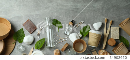 Eco friendly zero waste concept on gray textured background 84902650