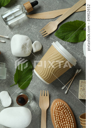 Eco friendly zero waste concept on gray textured background 84902652