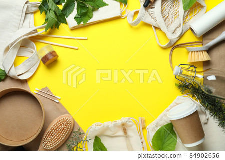 Eco friendly zero waste concept on yellow background 84902656