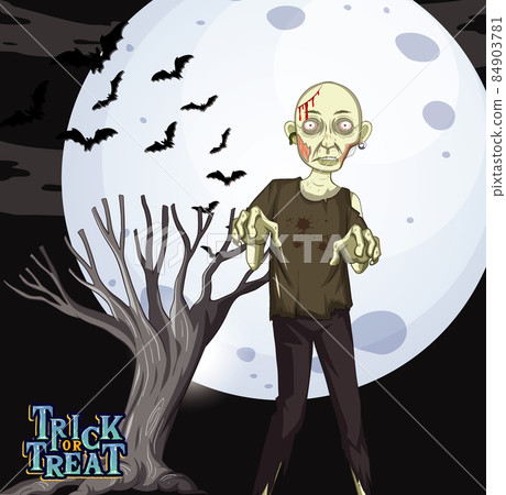 Creepy zombie on full moon background Creepy zombie on full moon background 84903781