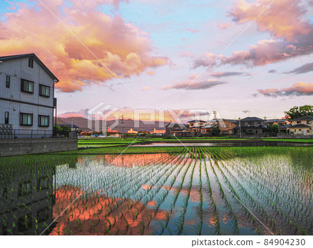 黃昏時分，田園與漸變的天空 84904230