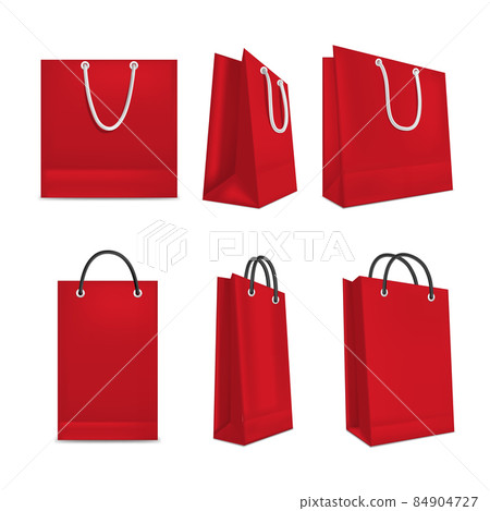 Realistic Detailed 3d Red Shopping Bags with Handle Set for Retail Store Isolated on a White Background. Vector illustration 84904727