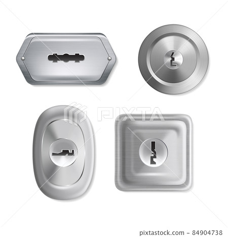 Realistic Detailed 3d Different Metallic Keyhole Templates Set for Door Isolated on a White Background. Vector illustration Realistic Detailed 3d Different Metallic Keyhole Templates Set for Door Isolated on a White Background. Vector illustration 84904738