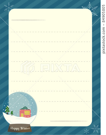 Stationery frame with snow globe illustration, blue striped background, 3 to 4 ratio 84905805