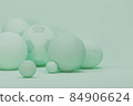 Sport equipment background. Several balls for soccer, American football and tennis, golf. Set of sport items on pastel blue and green scene. Trendy 3d render for fitness, lifting in the gym. 84906624