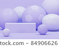 Sport equipment background. Several balls for soccer, American football and tennis, golf. Set of sport items on pastel purple and very peri scene. Trendy 3d render for fitness, lifting in the gym. 84906626