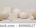 Sport equipment background. Several balls for soccer, American football and tennis, golf. Set of sport items on pastel cream and beige scene. Trendy 3d render for fitness, lifting in the gym. 84906627