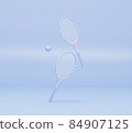 Tennis racket with balls on pastel blue and coral background. Trendy 3d render for fitness. Minimal composition for sport and healthy concept. 84907125