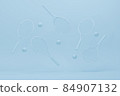 Tennis racket with balls on pastel blue and white background. Trendy 3d render for fitness. Minimal composition for sport and healthy concept. 84907132