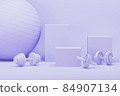 Tennis racket with balls on pastel blue and coral background. Trendy 3d render for fitness. Minimal composition for sport and healthy concept. 84907134