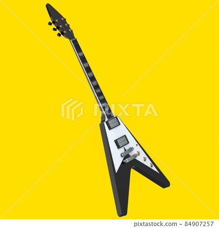 Electric acoustic guitar isolated on yellow background. 3d render of concept for rock festival poster with spanish guitar for music shop Electric acoustic guitar isolated on yellow background. 3d render of concept for rock festival poster with spanish guitar for music shop 84907257