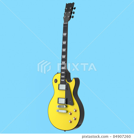 Electric acoustic guitar isolated on blue background. 3d render of concept for rock festival poster with spanish guitar for music shop Electric acoustic guitar isolated on blue background. 3d render of concept for rock festival poster with spanish guitar for music shop 84907260