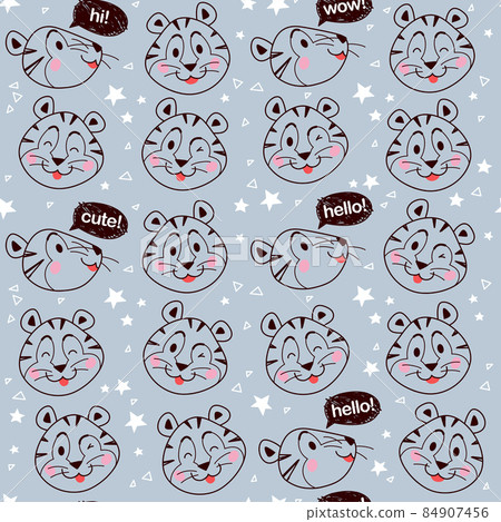 Vector seamless pattern with cute funny little tigers isolated.  84907456