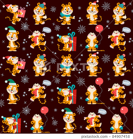 Vector holiday seamless pattern with cute funny... - Stock Illustration ...