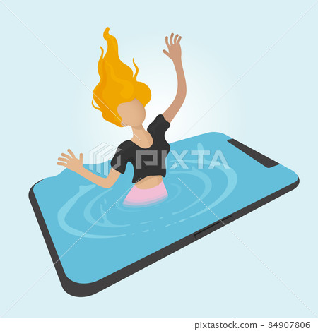 A young girl gets sucked in by a cell phone. Cell phone addiction, no real life. A young girl gets sucked in by a cell phone. Cell phone addiction, no real life. 84907806
