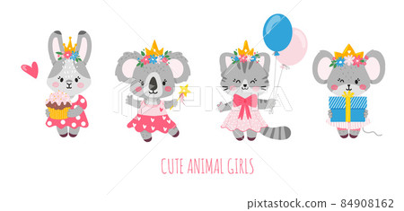 4 childrens animal characters girls.Bunny ,coala,mouse,cat.Template for card,invitation 4 childrens animal characters girls.Bunny ,coala,mouse,cat.Template for card,invitation 84908162