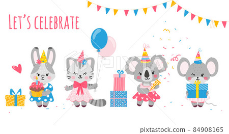Bunny,koala,cat,mouse.Party-invitations,posters,postcards.Vector illustration. 84908165