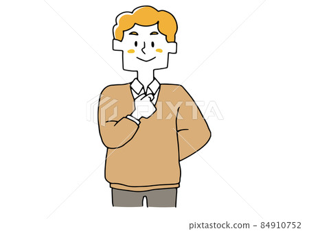 一個把拳頭放在胸前的男人，一個堅強而積極的姿勢 84910752