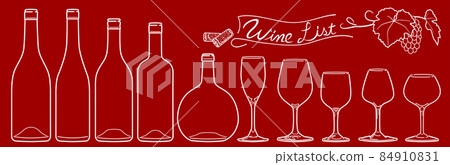 Wine glass and bottle set-line drawing (white), unpainted 84910831