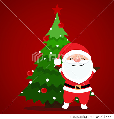 Santa Claus and Christmas tree. Merry Christmas and Happy New Year background. Vector illustration. 84911667