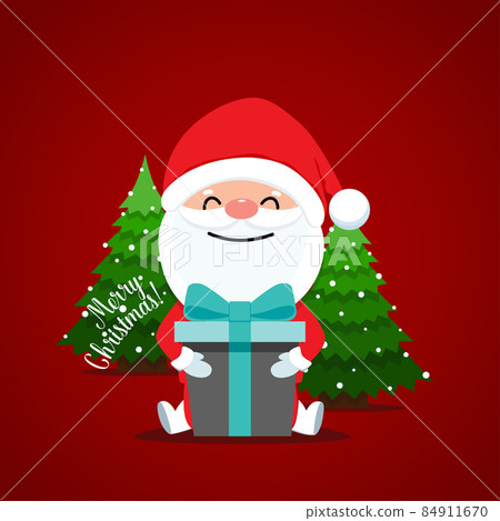 Santa Claus and Decorated Christmas tree. Merry Christmas and Happy New Year background. Vector illustration. 84911670