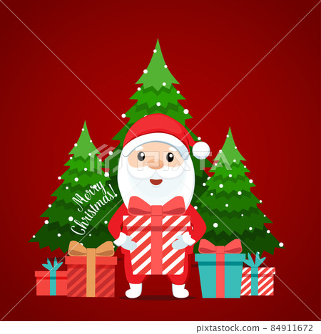 Santa Claus and Decorated Christmas tree. Merry Christmas and Happy New Year background. Vector illustration. 84911672