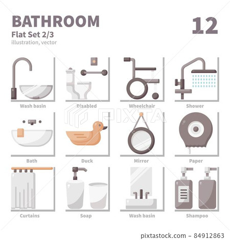 Bathroom icons set, Flat, vector and illustration set 2 Bathroom icons set, Flat, vector and illustration set 2 84912863