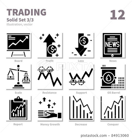 Trading icons set, Solid, vector and illustration set 3 84913060